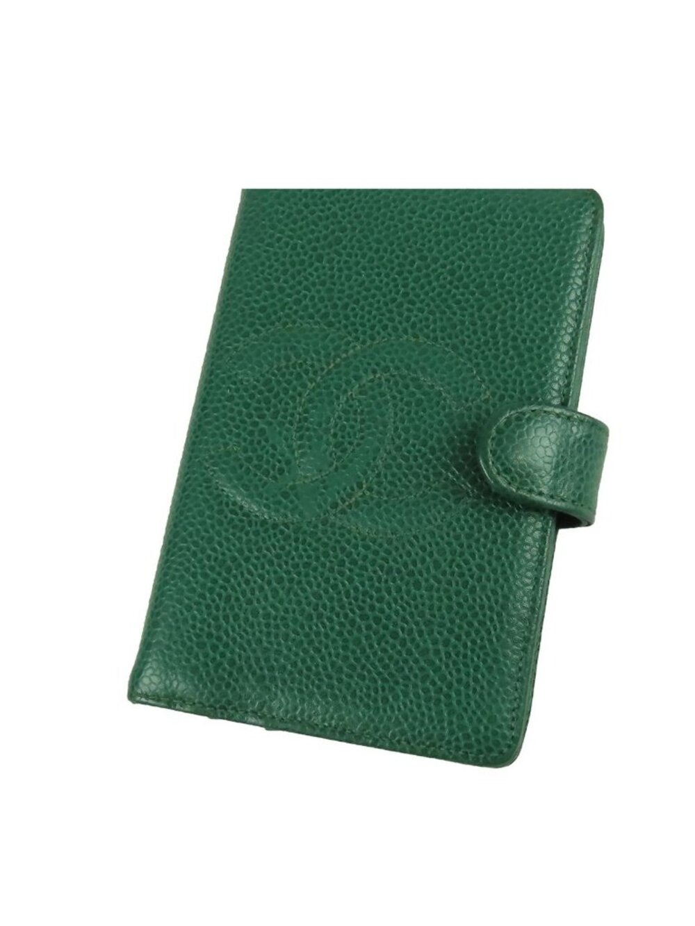 Chanel CC Logo Agenda Cover Green Gold Caviar Leather Vintage